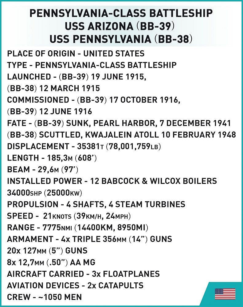 コビー COBI 4842 USS Pennsylvania Arizona BB38 BB39 Battleship 戦艦 1/300