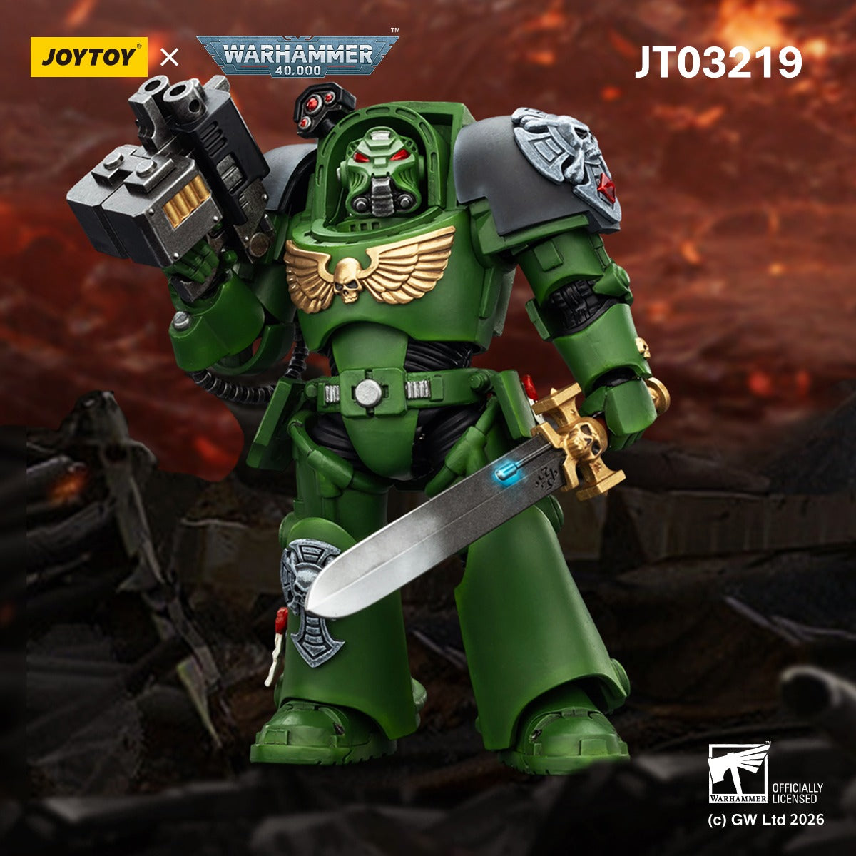 Warhammer ウォーハンマー 40K JT03219 JOYTOY ジョイトイ 1/18アクションフィギュア サラマンダーターミネーター1 パワーフィストとストームボルター付き Salamanders Terminator 1 with Power Sword and Storm Bolter