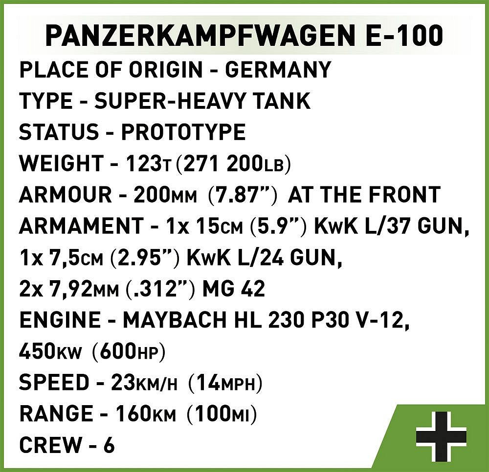 コビー COBI 2572 Panzerkampfwagen E100 超重戦車 1/28
