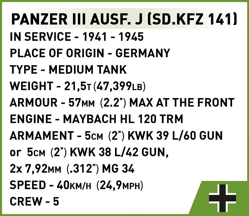 コビー COBI 2562 Panzer III Ausf.J 戦車 1/28