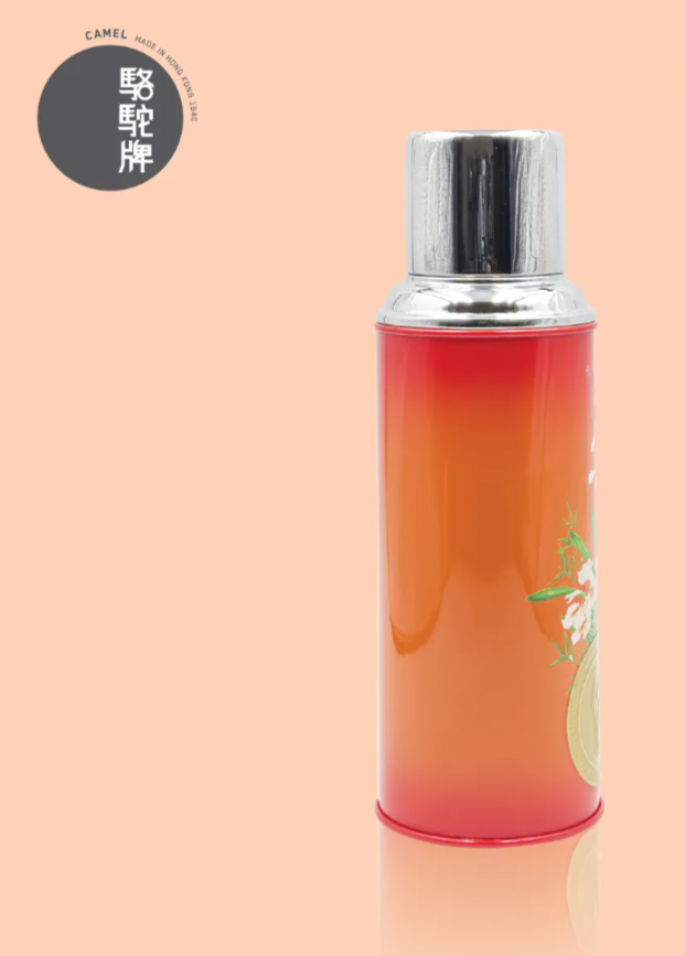 香港製 CAMEL 魔法瓶 450ml 二重ガラス 真空断熱 フラスク（キャップ一体型ストッパー付き）116 花鳥シリーズ