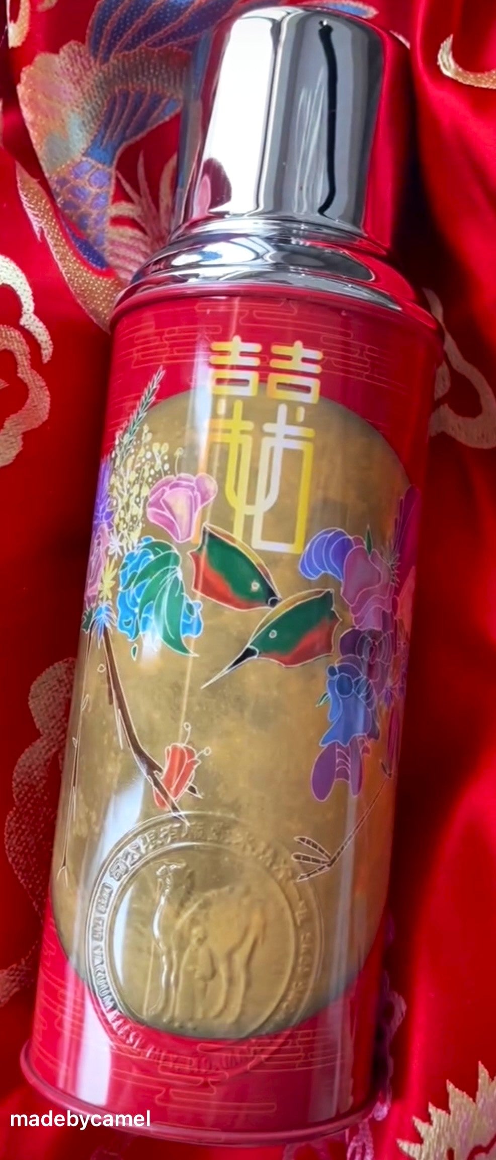 香港製 CAMEL 魔法瓶 450ml 二重ガラス 真空断熱 フラスク（キャップ一体型ストッパー付き）116 ダブルハピネス シリーズ