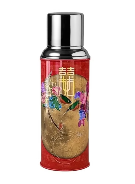 香港製 CAMEL 魔法瓶 450ml 二重ガラス 真空断熱 フラスク（キャップ一体型ストッパー付き）116 ダブルハピネス シリーズ