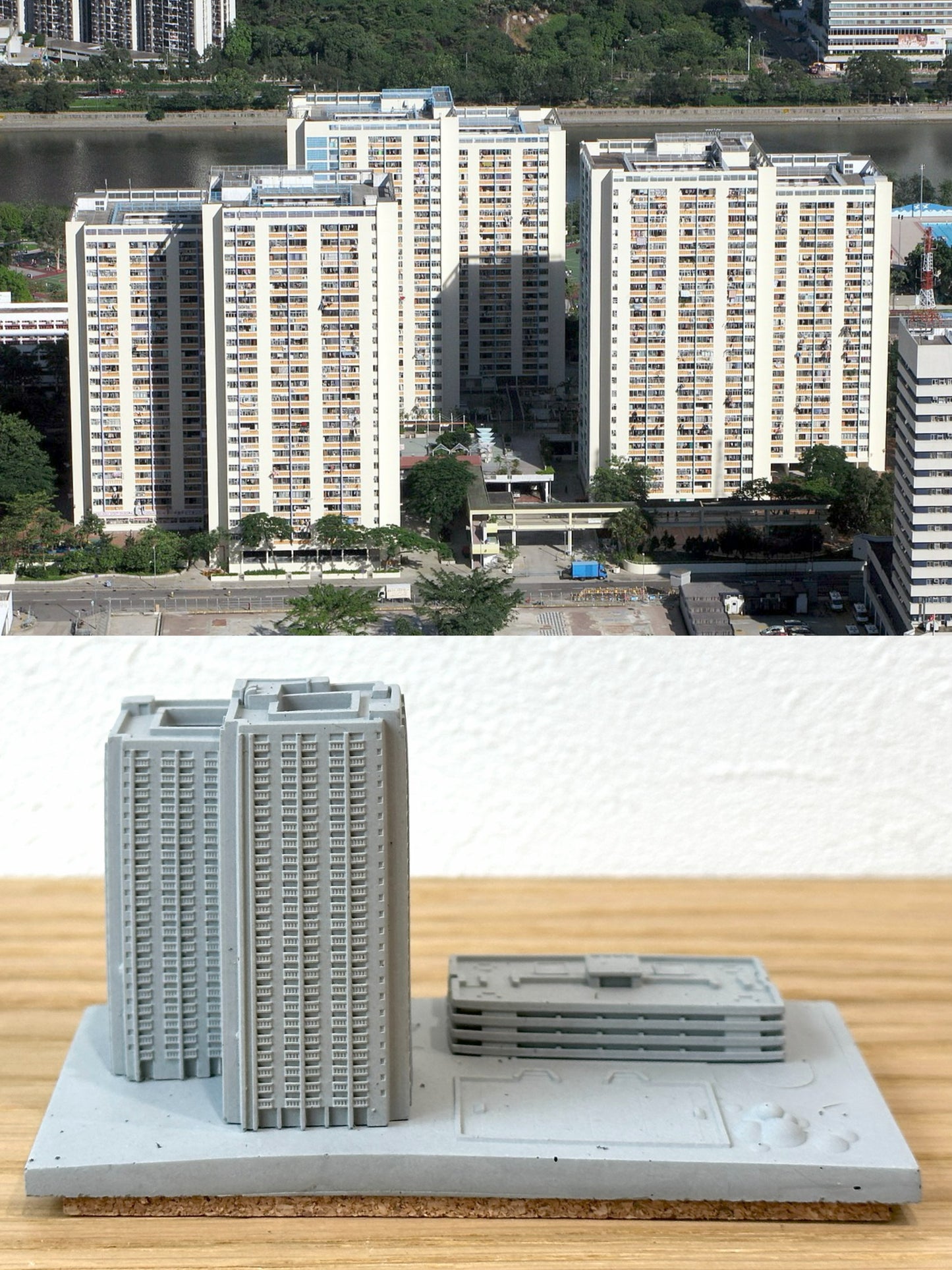 むさじじ 手作りセメント ジオラマ 香港の団地 ツインタワー 雙塔式(井字型)大廈 香港団地建物 香港製