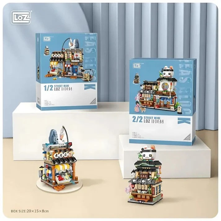 LOZ ミニブロック 魚屋さん（水産店）・居酒屋さん (1231/1232) ２点セット 開閉式 ブロックトイ