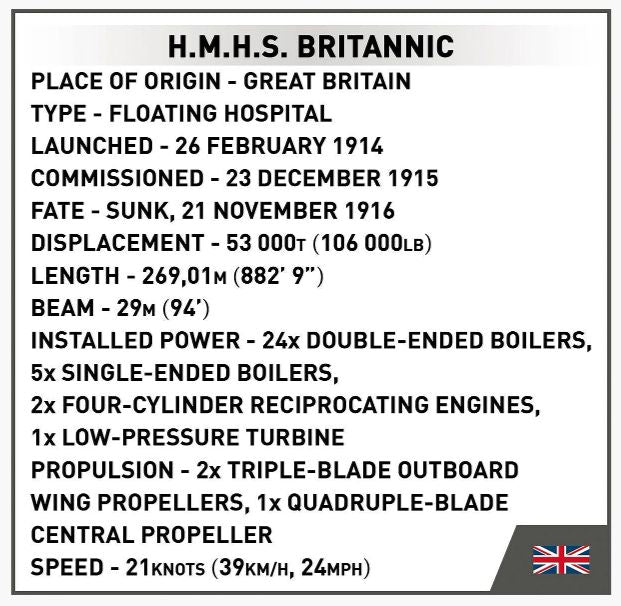 コビー COBI 1681 歴史コレクション 大戦 H.M.H.S ブリタニック Britannic EU製（ポーランド Poland）LEGO対応ブロック