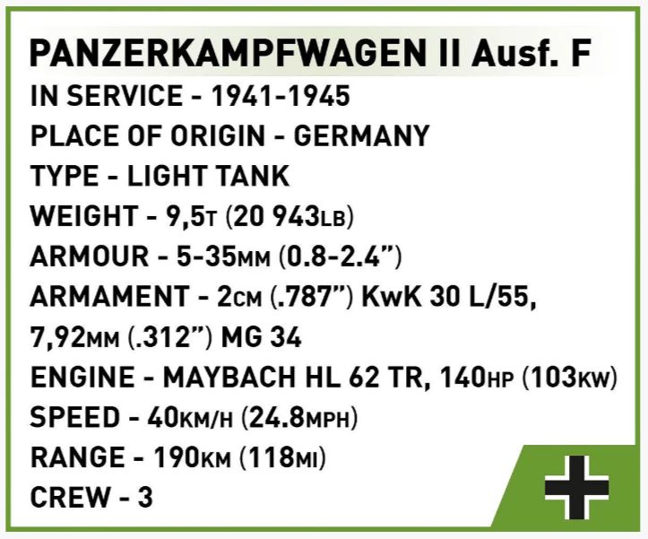 コビー COBI 2597 Panzerkampfwagen II AUSF. F II号戦車 ヒストリカルコレクション 第二次世界大戦 EU製（ポーランド Poland）LEGO 対応ブロック