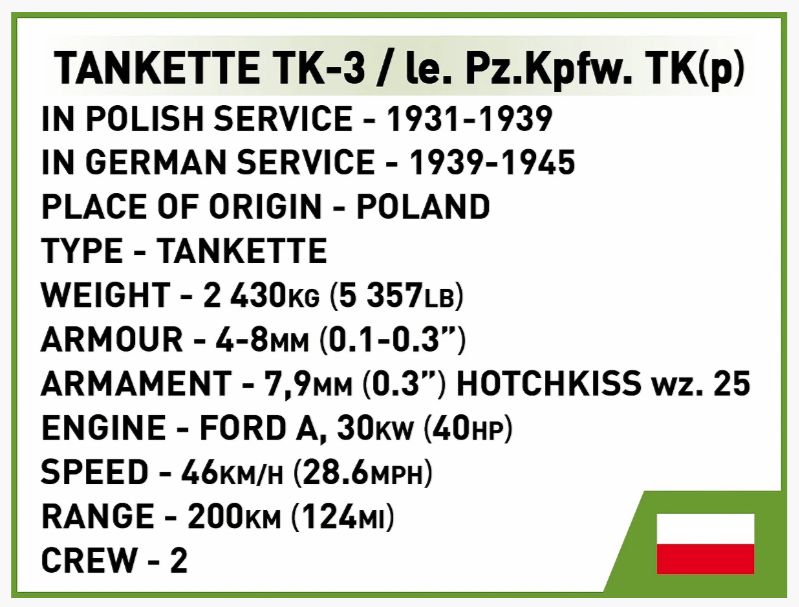 コビー COBI 2658 Tankette タンケットTK-3 ヒストリカルコレクション 第二次世界大戦 EU製（ポーランド Poland）LEGO 対応ブロック