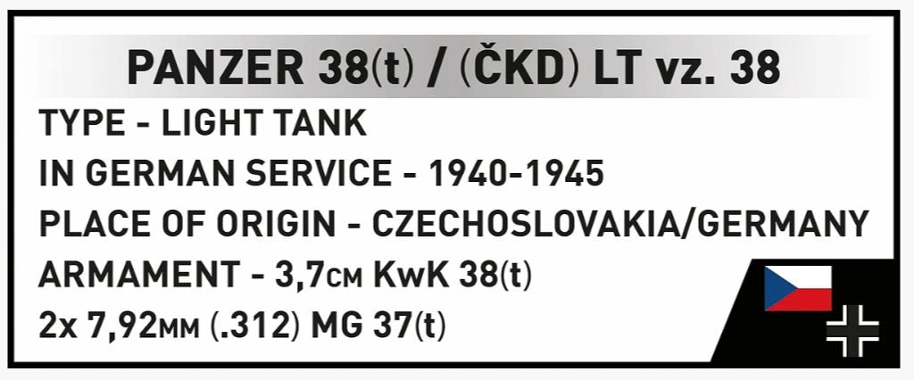 コビー COBI 2666 PANZER 38(T)/(CKD) LT VZ ヒストリカルコレクション 第二次世界大戦 EU製（ポーランド Poland）LEGO 対応ブロック