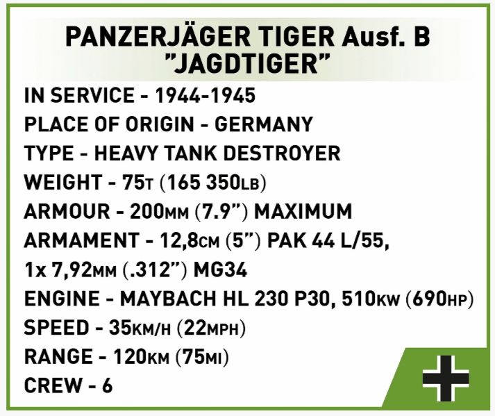 コビー COBI 2733 Panzerjager Tiger Ausf.B パンツァージャガー タイガー アウスフ B ヤークトティーガー タンク ヒストリカルコレクション 第二次世界大戦EU製（ポーランド Poland）LEGO 対応ブロック