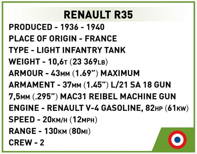 コビー COBI 2740 Renault / Valentine / Panze ルノーR35 / バレンタインIX / パンツァーI ヒストリカルコレクション 第二次世界大戦 EU製（ポーランド Poland）LEGO 対応ブロック
