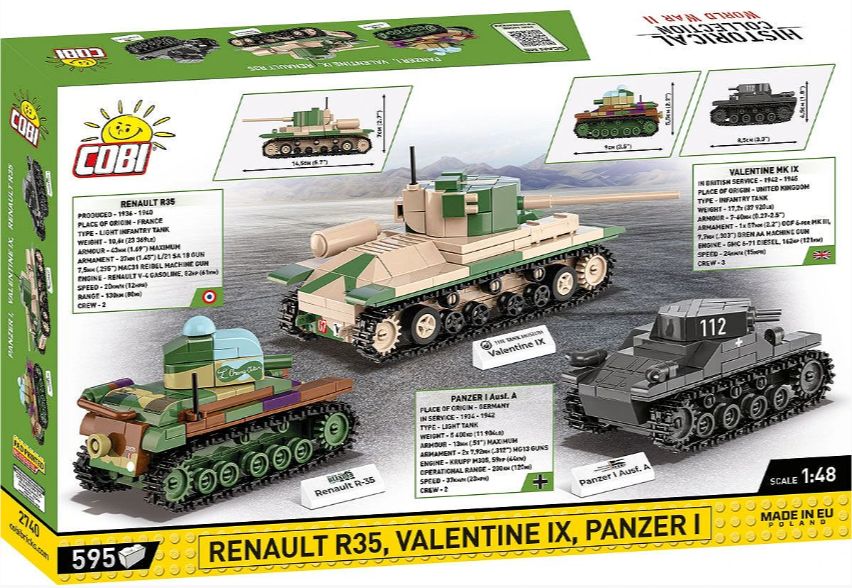 コビー COBI 2740 Renault / Valentine / Panze ルノーR35 / バレンタインIX / パンツァーI ヒストリカルコレクション 第二次世界大戦 EU製（ポーランド Poland）LEGO 対応ブロック