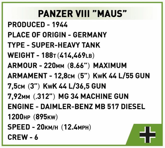 コビー COBI 3138 PANZER パンツァーVIII VIII号戦車 マウス ヒストリカルコレクション 第二次世界大戦 EU製（ポーランド Poland）LEGO 対応ブロック