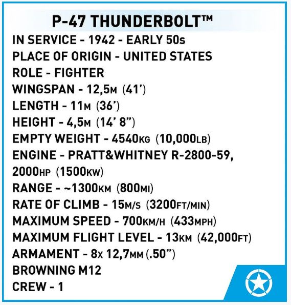 コビー COBI 5737 P-47 Thunderbolt サンダーボルト (アメリカ軍) ヒストリカルコレクション 第二次世界大戦 EU製（ポーランド Poland）LEGO 対応ブロック