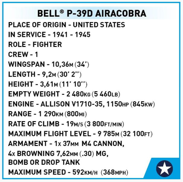 コビー COBI 5746 COBI Bell P-39D Airacobra エアラコブラ ヒストリカルコレクション 第二次世界大戦 EU製（ポーランド Poland）LEGO 対応ブロック