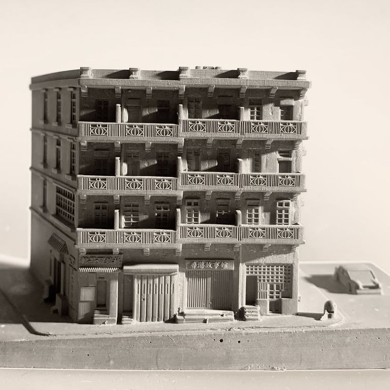 むさじじ 手作りセメント ジオラマ 香港建物模型 6点セット 香港製