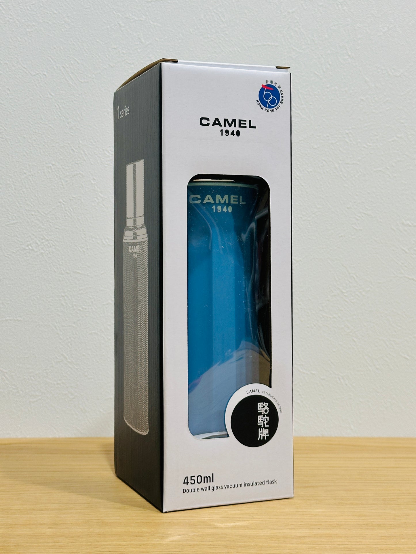 香港製 CAMEL 魔法瓶 450ml 二重ガラス 真空断熱 フラスク（キャップ一体型ストッパー付き）122 カラーシリーズ