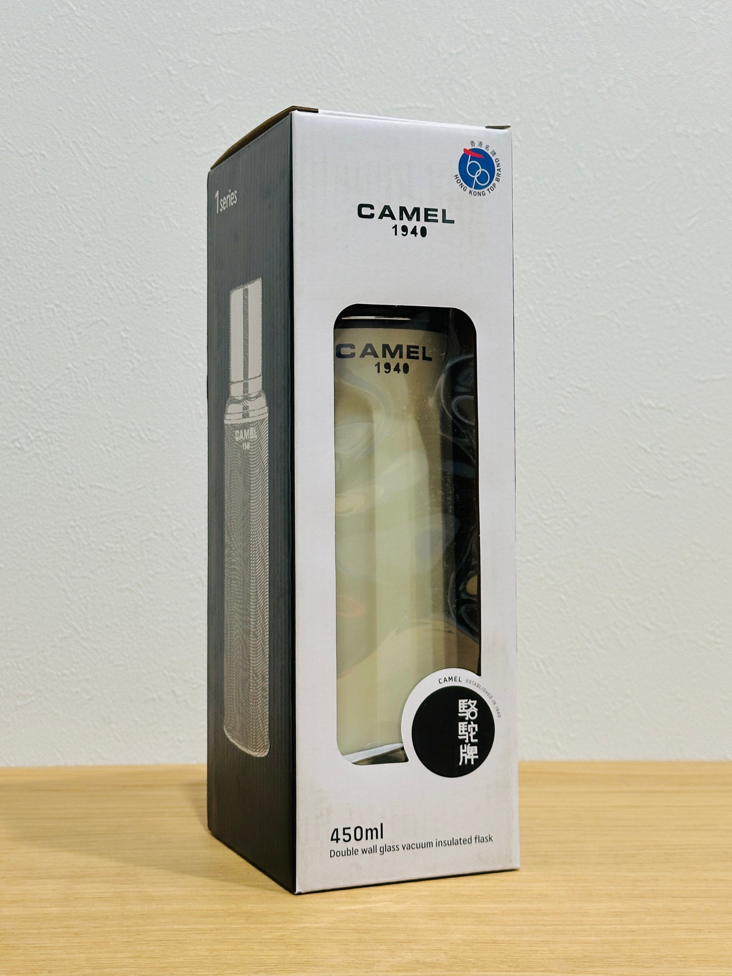 香港製 CAMEL 魔法瓶 450ml 二重ガラス 真空断熱 フラスク（キャップ一体型ストッパー付き）122 カラーシリーズ