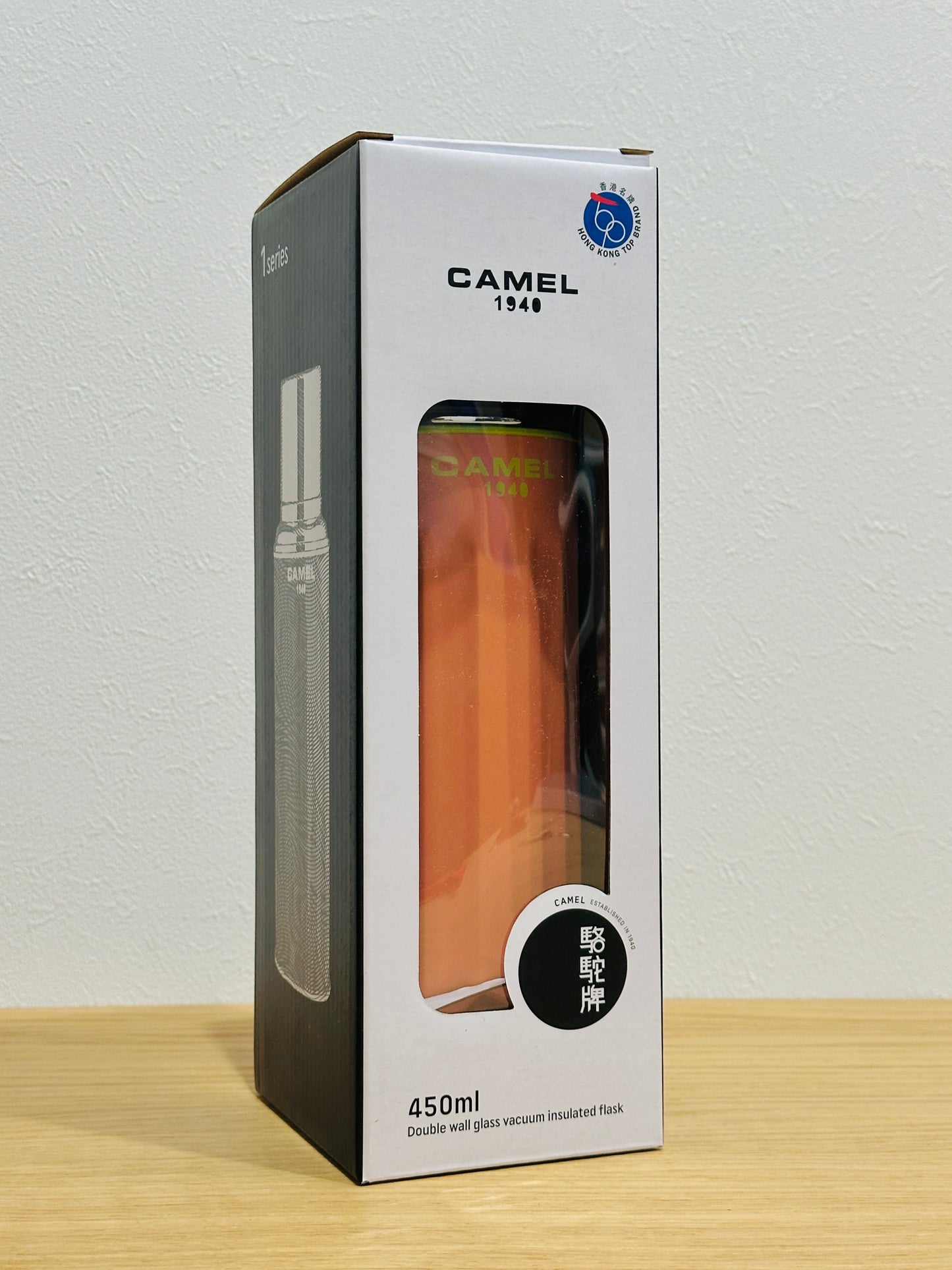 香港製 CAMEL 魔法瓶 450ml 二重ガラス 真空断熱 フラスク（キャップ一体型ストッパー付き）122 カラーシリーズ