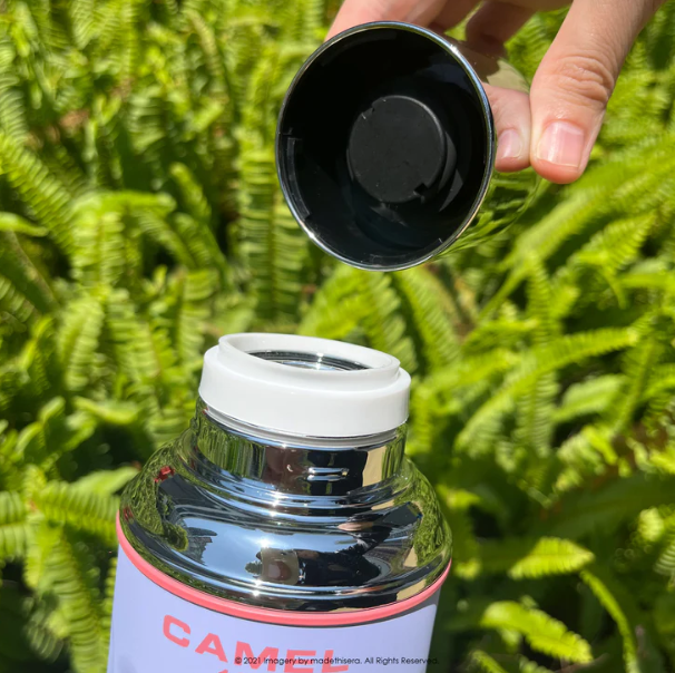 香港製 CAMEL 魔法瓶 450ml 二重ガラス 真空断熱 フラスク（キャップ一体型ストッパー付き）116 花鳥シリーズ